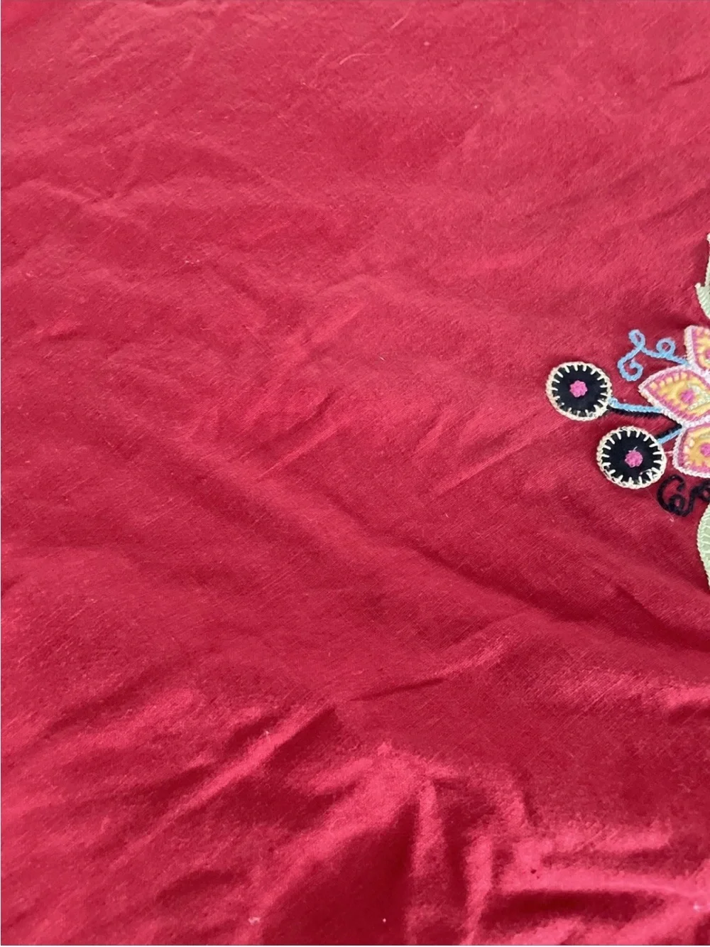 Pottery Barn Red Embroidered Floral Duvet Cover
